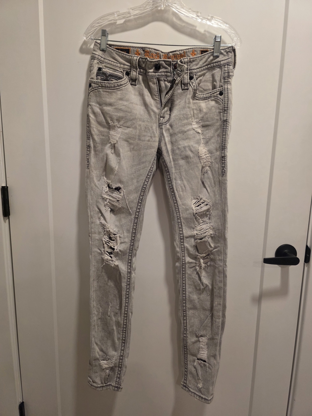 Rock Revival "Sepia" Fit Light Gray Distressed Skinny Jeans -sz 27
